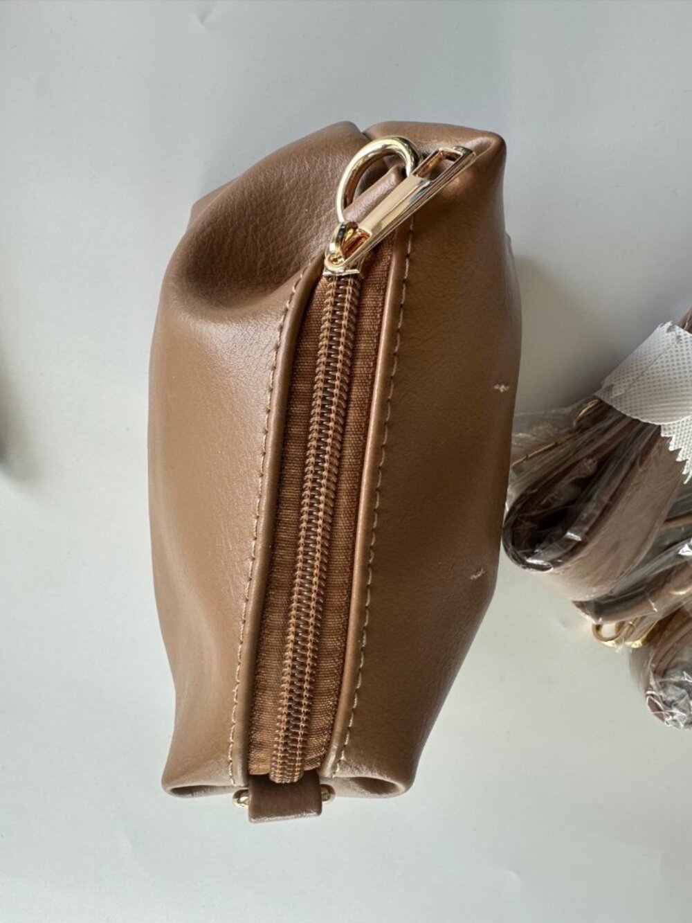 Anthropologie Vegan Leather Cosmetic Bag Micro Purse Zip Pouch Classic Brown - Picture 2 of 8